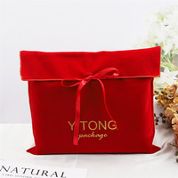 Tas Kemasan Amplop Beludru Hitam Portabel yang Dapat Digunakan Kembali dengan Cetak Logo Kustom, Tas Tangan Mewah dari Bahan Suede Imitasi untuk Menyimpan Wig Rambut dan Dompet