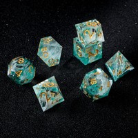 Lot de 7 dés polyédriques en résine turquoise faits à la main, à bords vifs, avec chiffres dorés, pour DND, cosplay et jeux de table DIY – Vente chaude