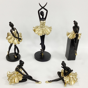 Vente en gros de figurines de ballerine en résine noire et dorée, statue de danseuse pour la décoration de la maison - Product Image 1