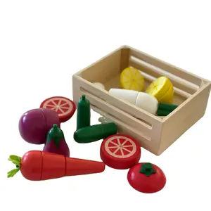 2023 novo bom vender Food Toy Cortes Frutas Legumes Cozinha Coisas Brinquedos Caixa De Armazenamento De Madeira Pretend Play Fruit Set
