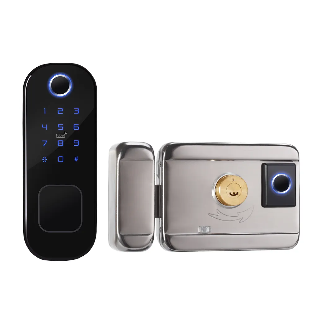 Double side outdoor gate smart door lock goking tuya double fingerprint lock password hotel smart door lock card