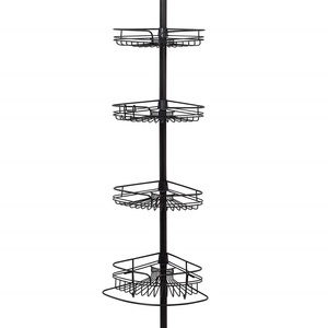 Argent noir 4 pôles support mural organisateur de stockage en acier inoxydable 4 niveaux télescopique coin douche étagère Caddy suspendu pour <span class=keywords><strong>salle</strong></span> de <span class=keywords><strong>bain</strong></span> - Product Image 1
