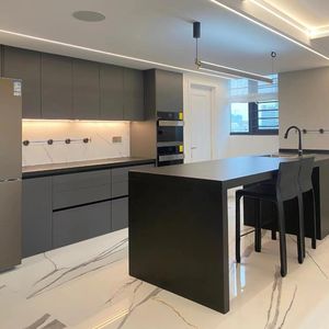 Armarios de muebles de cocina grises personalizados de fábrica al por mayor, armarios de cocina modulares, armarios de cocina modernos de PVC - Product Image 5