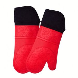 Custom Microwave Heat Resistant Extra <b>Long</b> Professional Silicone Cotton Kitchen Oven Mitts <b>Gloves</b> - Product Image 1
