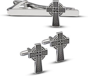 Nuevo Juego de Gemelos y Pasador de Corbata con Cruz Celta Uzair Umair, Tema Religioso, Regalo para Cumpleaños, en Venta, Nueva Calidad - Product Image 1