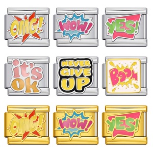 Bracelet DIY tendance en acier inoxydable plaqué or, motif goutte d'huile, série anglaise de dessins animés, module <span class=keywords><strong>italien</strong></span> ICJ, avec la <span class=keywords><strong>phrase</strong></span> « Never Give ». - Product Image 2