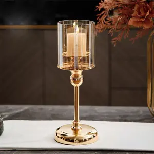 Candelabro de cristal de metal europeo decoración hogar romántico velas cena decoración candelabro de cristal de Metal