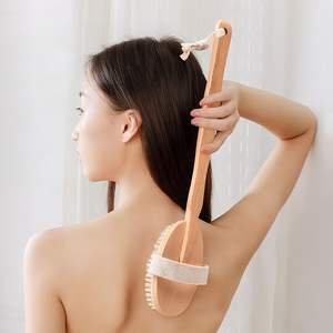 Brosse de bain à long manche, style simple, avec poils doux en crin de cheval pour l'exfoliation et la douche - Product Image 1