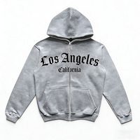 Sweat-shirt à capuche zippé personnalisé pour homme, imprimé Los Angeles, en molleton 300g coton-polyester, style streetwear ample, logo personnalisable