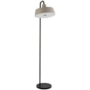 Minimalist Black Metal <b>Floor</b> <b>Lamp</b> with Beige Shade | Modern Simple Lighting for Hotel Guest Room Interior - Product Image 1