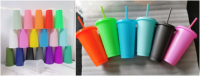 Gobelet réutilisable transparent sans BPA, couleur unie, best-seller 2022, gobelets froids TOGO, logo personnalisé avec pailles et couvercle, couleur unie