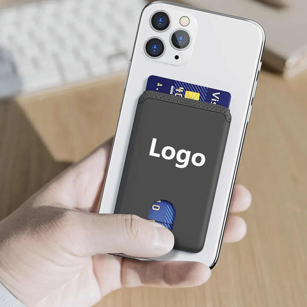 Carteira de silicone adesiva 3M para celular, porta-cartões de crédito anti-queda com logotipo personalizado e macio, fácil de carregar, cartera para celular