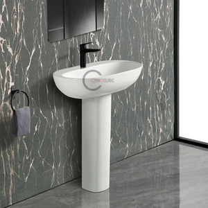 Lavabo de pie moderno y económico de cerámica blanca para renovación de hoteles - Product Image 2