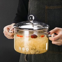 Casserole en verre transparente résistante à la chaleur en borosilicate de haute qualité, compatible avec les plaques à induction modernes, avec couvercle en verre, 1,35 L/1,5 L/1,9 L