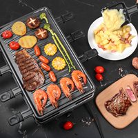 Grill électrique en acier inoxydable avec plaque en aluminium, intérieur antiadhésif PTFE, sonde de contrôle de température en verre, 1600W, sans fumée, mécanique