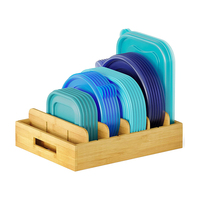 Organisateur de rangement alimentaire moderne en bambou pour garde-manger, avec séparateurs réglables et support de couvercle, boîte de rangement de table en bambou à compartiments