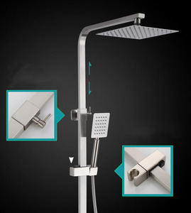 Ensemble de douche thermostatique moderne carré en acier inoxydable brossé avec mitigeur céramique mural pour salle de bain d'hôtel - Product Image 4