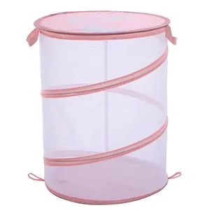 Cesto portabiancheria pieghevole in rete con manici rinforzati cesto portabiancheria cilindrico per camera dei bambini dormitorio universitario o viaggi