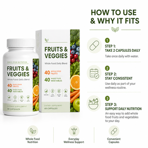 Suplemento de Frutas y Verduras de Marca Privada 40+40 Mezcla Diaria de Alimentos Integrales Sin OGM Sin Gluten Cápsulas de Superalimentos OEM - Product Image 5