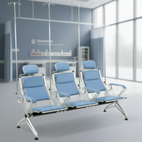 Fauteuils d'attente modernes en acier pour hôpital, trois places, avec supports pour perfusion, durables et écologiques, mobilier commercial