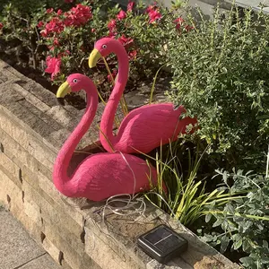 Adornos solares de plástico para decoración de jardín, luz de flamenco rosa, el más barato