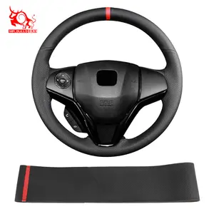 Housses de <span class=keywords><strong>volant</strong></span> de voiture en <span class=keywords><strong>cuir</strong></span> noir artificiel cousues <span class=keywords><strong>à</strong></span> la main universelles brillantes pour toyota pour honda - Product Image 1