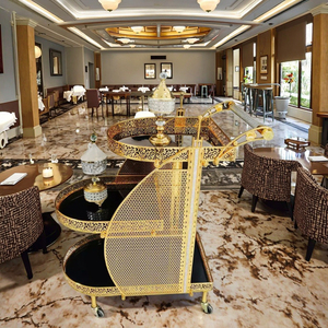 Chariot de service de luxe italien au design mid-century en fer écologique, chariot doré à 4 roues pour hôtels, banquets familiaux, salon - Product Image 3