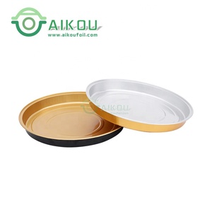 Plat à tarte rond en métal de 9,5 pouces avec couvercle, noir et or, en aluminium jetable, pour cuisson de pizzas et plats à emporter - Product Image 4