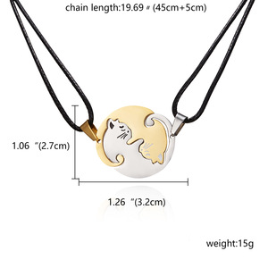 Collane di coppia alla moda in acciaio inossidabile nero bianco gatto buona fortuna collana con ciondolo a forma di cuore <span class=keywords><strong>per</strong></span> <span class=keywords><strong>gioielli</strong></span> regalo migliori amici - Product Image 4