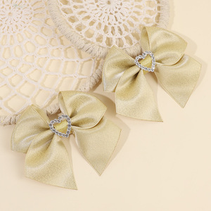 Rhinestone Heart Satin <b>Bow</b> Hair <b>Clips</b> Shiny Ribbon Barrettes For Girls Kids Party Hair Accessories - Product Image 4