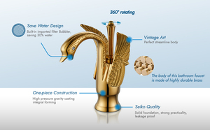 Nghệ Thuật Sang Trọng Thiết Kế Thiên Nga Rửa Sàn Gắn Lỗ Duy Nhất Vàng Brass Đồng Nóng Và Nước Lạnh Phòng Tắm Lưu Vực Vòi Nước Mixer <span class=keywords><strong>Tap</strong></span> - Product Image 6