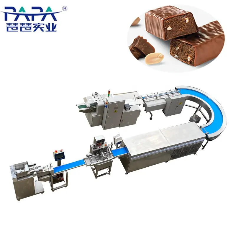 PAPA automatische Energieriegel-Fruchtriegel-Produktions linie mit kleinem Schokoladen-Enrober und Flow-Wrapper
