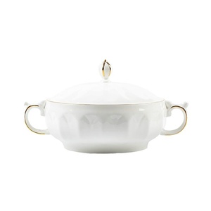 Juego de <span class=keywords><strong>vajilla</strong></span> de estilo europeo de gama alta Jingdezhen, platos de arroz de cerámica blanca pura desechables, borde dorado en relieve, Hogar Moderno - Product Image 1