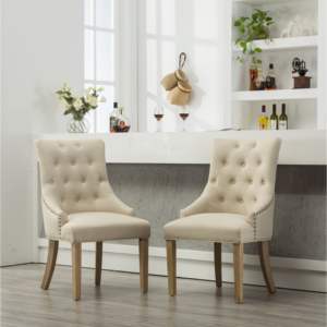 Fauteuils d'hôtesse DB Tan capitonnés en bois massif avec clous décoratifs, lot de 2 pour salon, salle à manger, cuisine, bureau à domicile - Product Image 3