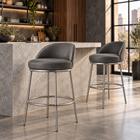 Tabouret de bar pivotant moderne, dossier bas incurvé, rembourré, avec pieds en métal et anneau repose-pieds, pour îlot de cuisine ou comptoir