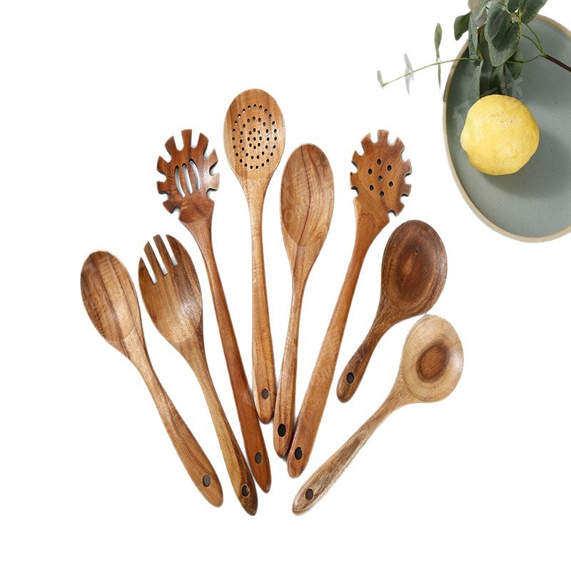 Nonstick Acacia Wood Kitchen Cooking Spoons Spatula Non Toxic Spatulas Turner Slotted Serving Spatula Salad Mixing Spoon Fork · image 6