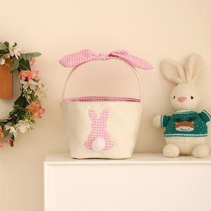 Seau en toile à carreaux personnalisé avec nœud en <span class=keywords><strong>pompon</strong></span> Mini pour paniers de Pâques pour bébé - Product Image 2