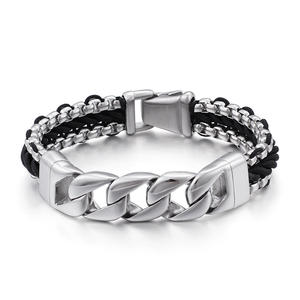 KALEN <span class=keywords><strong>In</strong></span> Pelle <span class=keywords><strong>In</strong></span> Acciaio Inox Placcatura <span class=keywords><strong>In</strong></span> Argento Braccialetti di Fascino Per Gli Uomini - Product Image 1