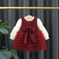 Conjunto de Vestido de Tul con Forro Polar para Bebé Niña, Estilo Princesa, con Lazo, para Fiestas, Invierno