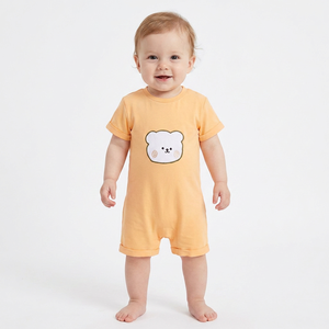 Barboteuse Bébé Adorable à Manches Courtes Col Rond en Coton avec Applique Imprimé Ours Unisexe pour Nourrisson Été Fermeture à Boutons-Pression - Product Image 1