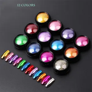 espelho brilhante da cor das unhas Suppliers-Pó brilhante com glitter para arte em unhas, cromado, glitter, pigmento para manicure, espelhado e glitter, 1 caixa