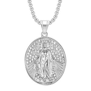Hip Hop CZ vierge marie chrétien religieux pièces étanche Pvd pendentif en acier inoxydable mode bijoux colliers hommes hommes femmes - Product Image 5