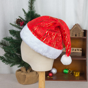 Nuova Decorazione Natalizia, Cappello di Natale in Peluche Corto <span class=keywords><strong>Rosso</strong></span>, Verde e Blu con Bordi Dorati in Rilievo - Product Image 4