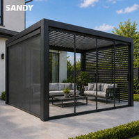 Pergola extérieure en aluminium à lames orientables avec couverture pare-soleil manuelle en tissu/lumières LED