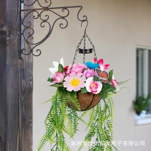Panier suspendu à énergie solaire avec lumières LED, pot de fleurs décoratif d'extérieur pour jardin, patio, balcon - Product Image 1