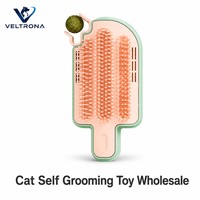 Grattoir à chat pour toilettage autonome, forme de bâtonnet de glace, poils roses, cadre vert menthe, fixation sur pied de table, boule de catnip, 600g