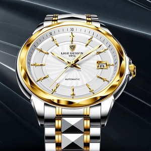 Lige Design Men's Automatic Mechanical <b>Watch</b> Stainless Steel <b>Case</b> Tungsten Steel Band 50 Bar Water Resistant Business Luxury - Product Image 2