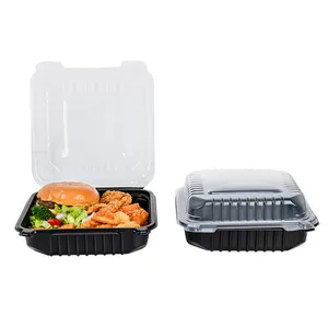 Disposable Microwave Plastic Transparent Clamshell Take Out Food Box 8"x8" 1 Compartment Clear PP Hinged To Go Containers