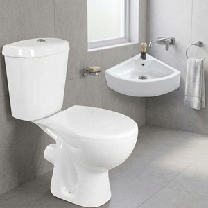 WC moderne à double chasse à débit double, ensemble de sanitaires en céramique pour salle de bain avec lavabo mural - Product Image 1