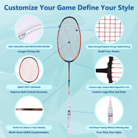 Raquette de badminton professionnelle personnalisée de haute qualité, tissée en PU, en fibre de carbone, légère, haute rigidité, haute tension, fabricant OEM